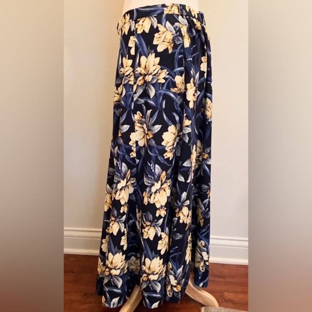Koret Vintage Blue Yellow Floral Print 18W Grandmacore Boho Retro Academia Skirt - Picture 4 of 9